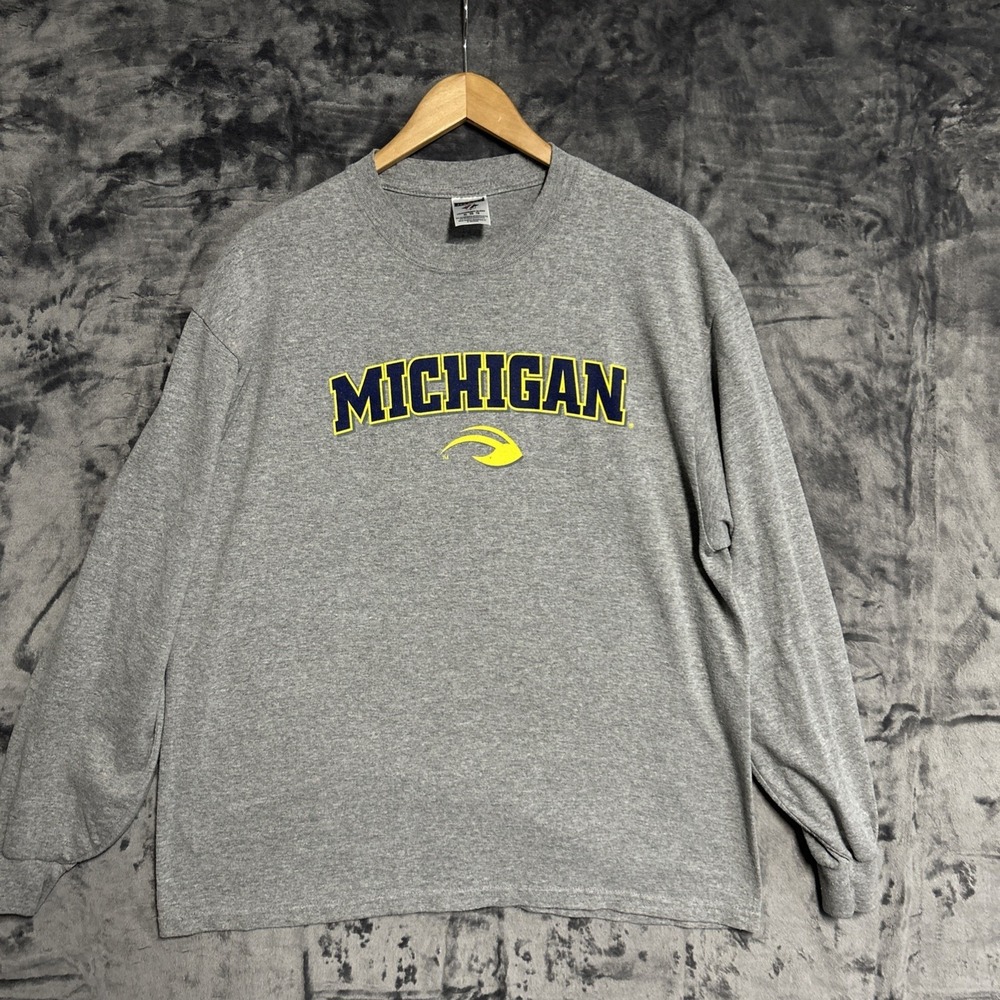 Michigan Wolverines  Long Sleeve T Shirt‎ Mens XL Gray Cotton Blend